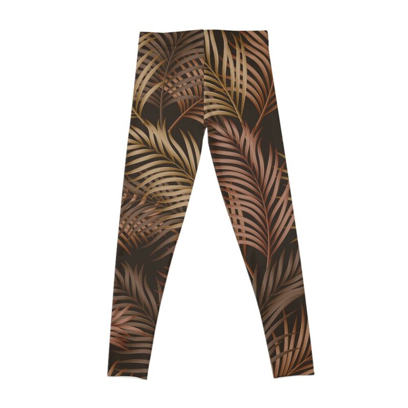 Legging wanita pola Hutan Hujan daun palem tropis hawaii emas coklat celana ketat push up untuk kebugaran celana harem wanita legging