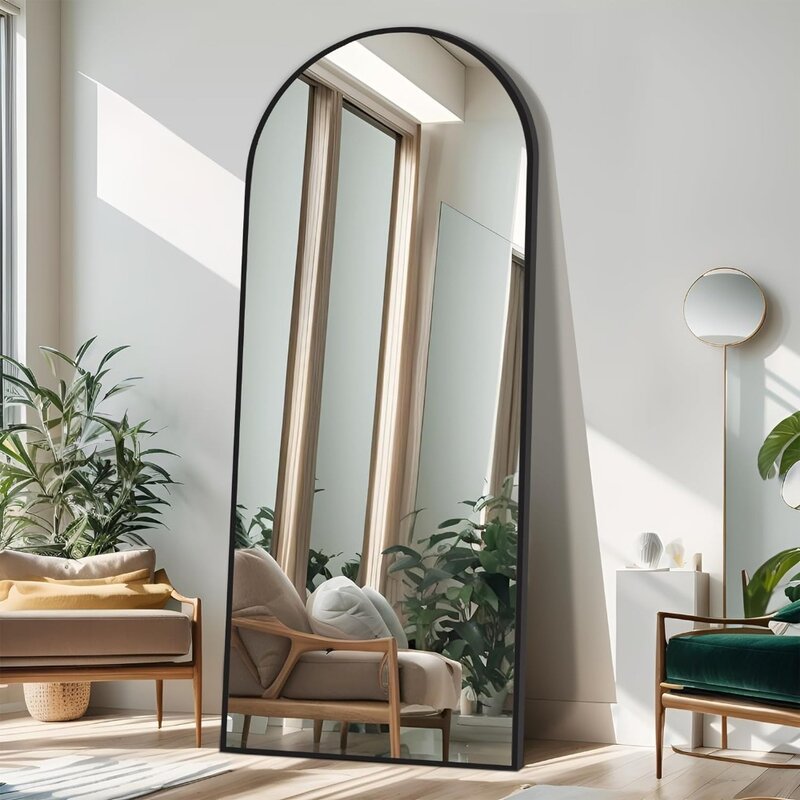 Arched Full Length Mirror with Stand,  Floor Framed Wall Mounted Body Mirror Full Body Mirror Hanging Wall  for