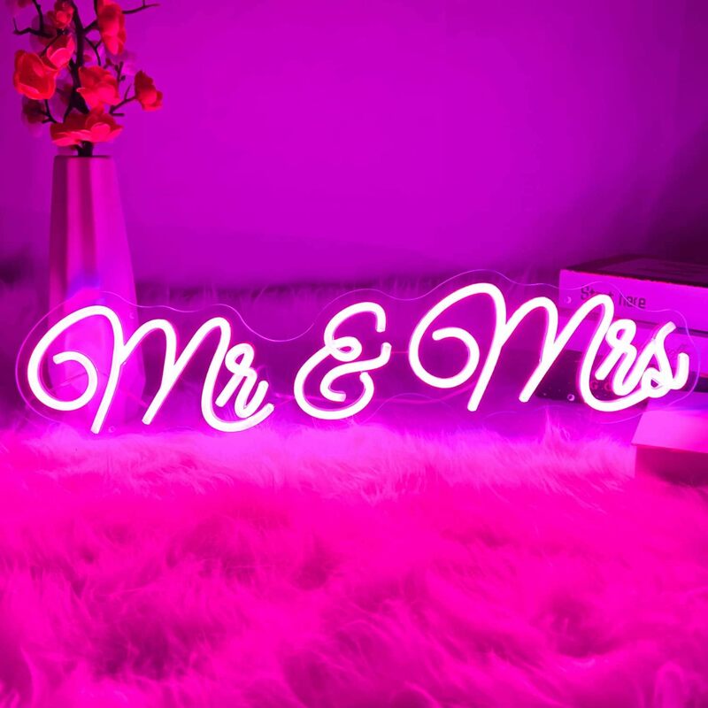 Tanda Neon Mr dan nyonya dekorasi dinding latar belakang LED pernikahan hadiah dekorasi penerimaan USB untuk hari jadi pertunangan perjamuan