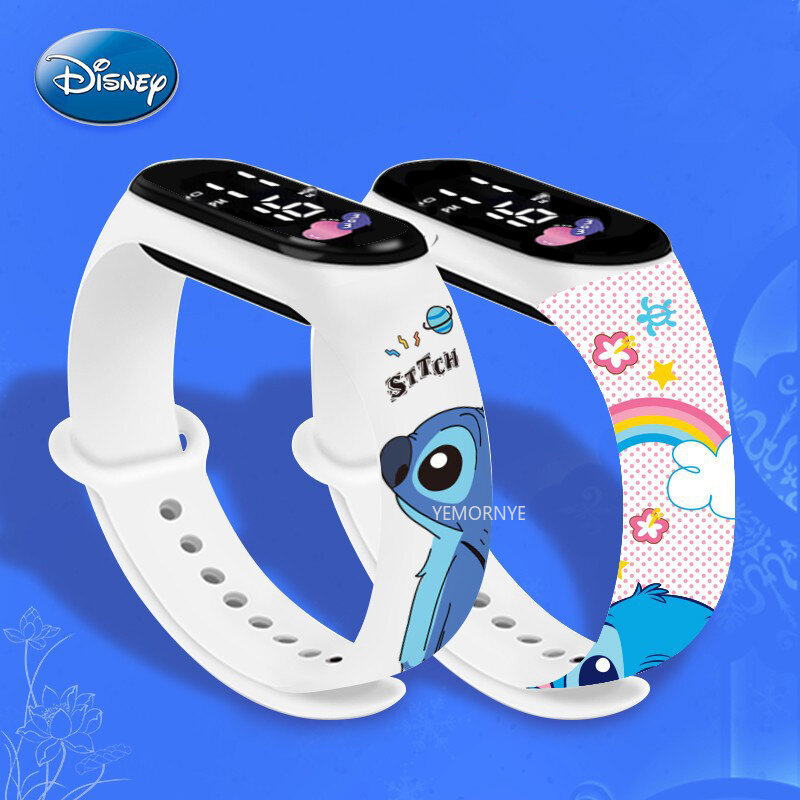 디즈니 디지털 어린이 시계, 애니메이션 피규어 스티치 LED 발광 시계, 터치 방수 전자 스포츠 시계, 어린이 생일 선물