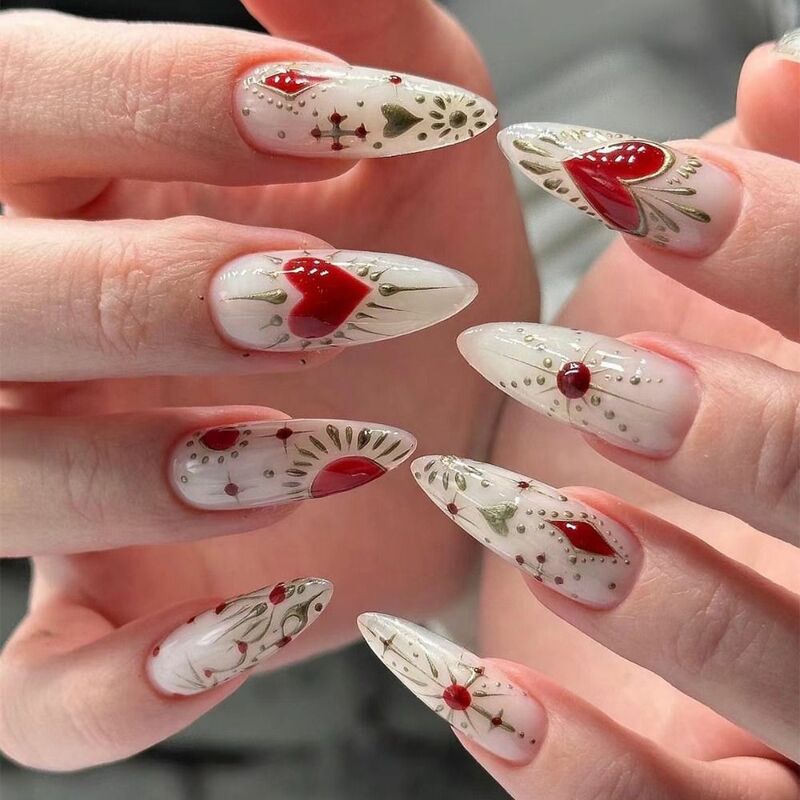 24 pz lungo mandorla unghie finte francese 3D farfalla amore cuore stella premere sulle unghie unghie finte Manicure fai da te punte per unghie staccabili