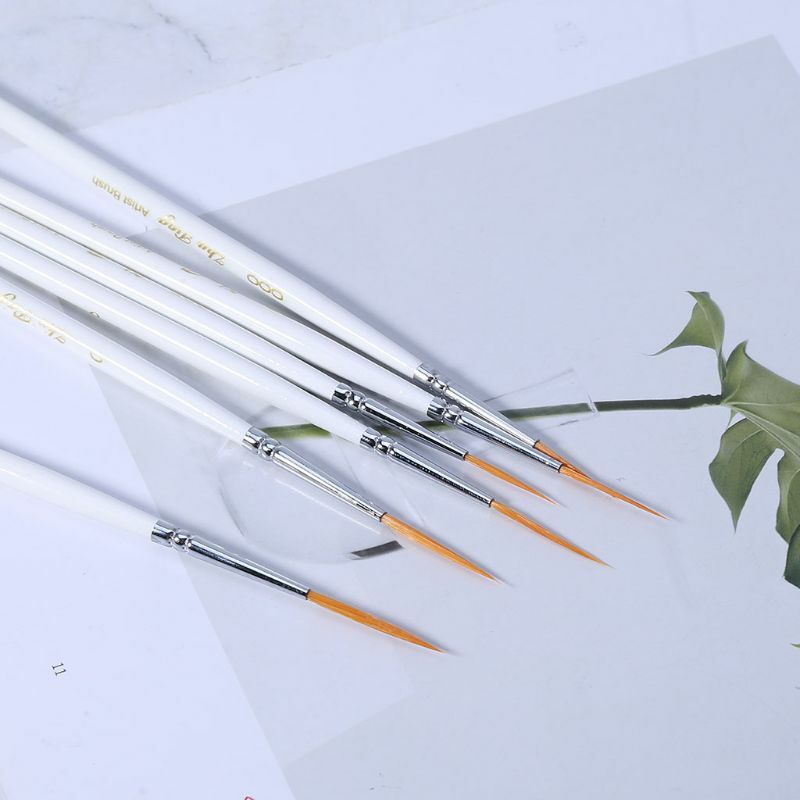 6 uds cepillo redondo línea de gancho pluma artista pintura con cabello de nailon conjunto dibujar pintura artesanal