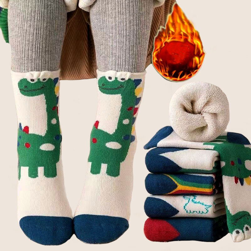 Chaussettes épaisses en coton chaud pour bébé, dessin animé, enfants, filles, garçons, hiver, 5 paires, sac