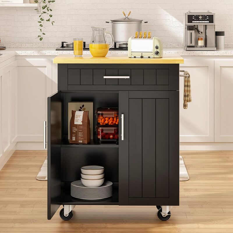 Kitchen Island on Wheels w/Storage Cabinet & Drawer, 26" Width Rolling Kitchen Table,Cart Handle for Towel Rack or Free Mobility