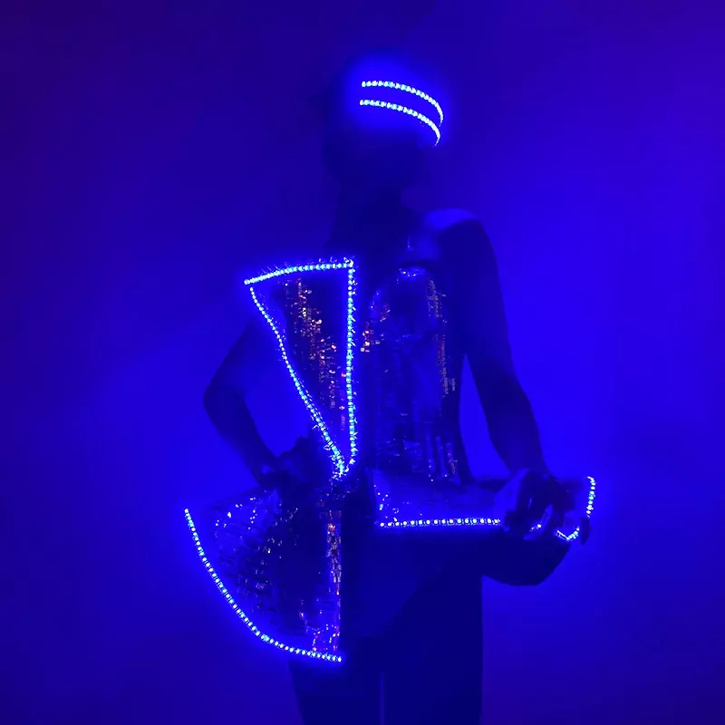 Vestido com luzes LED feminino, roupas Rave, roupas de boate, Tron Dance Wear, fantasia de palco, roupa de bailarina Gogo, luminosa, novo