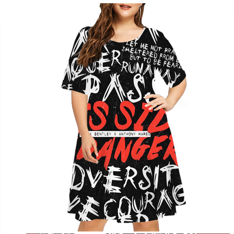 6XL Plus Size Women Dress Summer Fashion Gradient Graffiti 3D Print Hip Hop Dress Casual Short Sleeve Loose Large Dress Vestidos