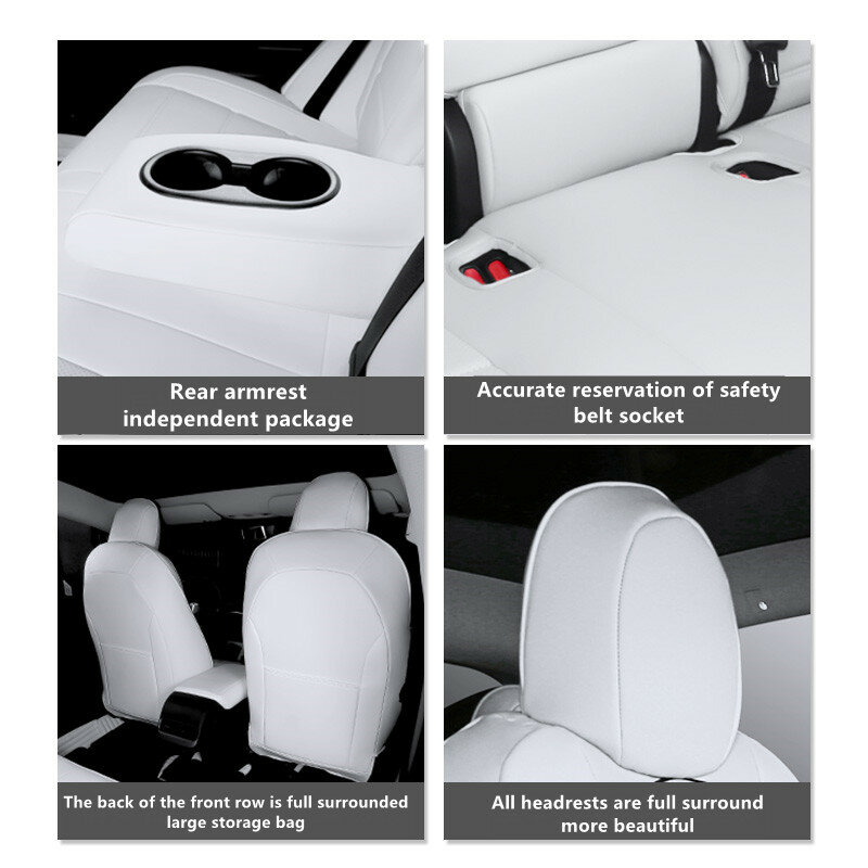 For Tesla Model 3 Y X S Seat Cover 8 Grade Anti Fouling Nappa Leather White Full Surround Solvent Free Car Interior Accessories