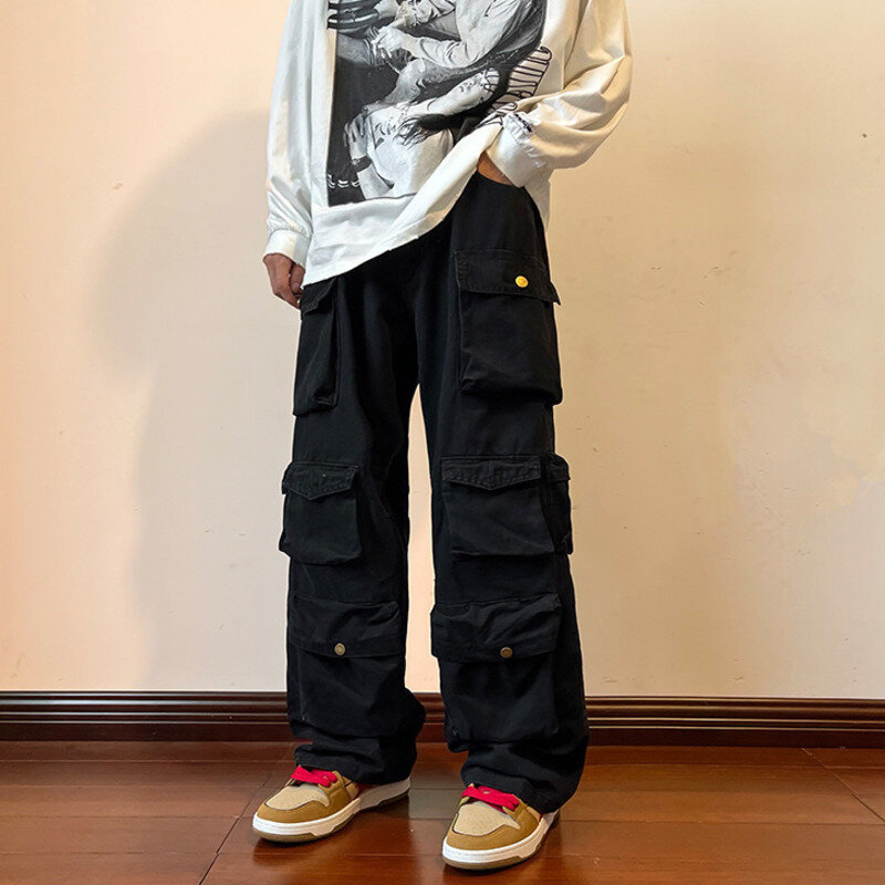 FEWQ-Calças masculinas multi bolso, macacão hiphop masculino, calças estilo safári na rua alta, nova moda de rua, verão, Y2K, 24A562, 2023