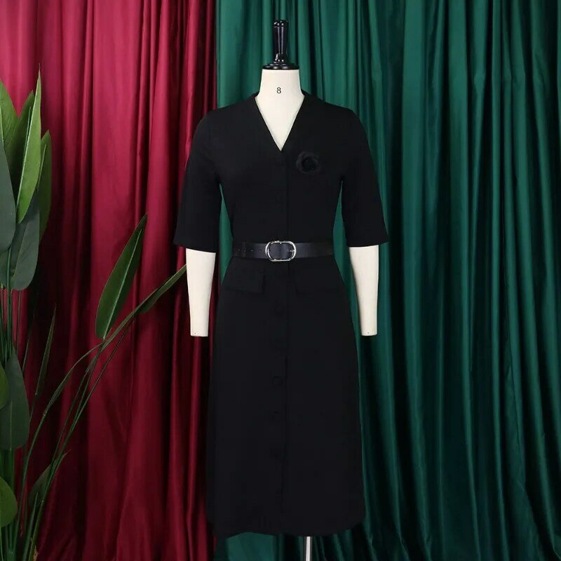 Robe africaine élégante à demi-manches pour femmes, robe de soirée taille haute, robe de bureau, col en V, été, automne, 2024