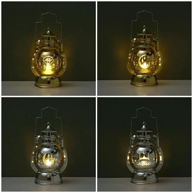 Lampu Led portabel Ramadan, lampu lentera lilin elektronik ornamen pencahayaan, dekorasi Lebaran Islam, V9x2