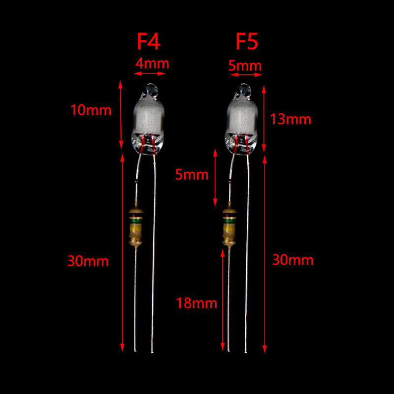 Ampoules fluo avec résistance, 10 pièces, 4x10mm, 5x13mm, indicateur d'alimentation principale, 220V, rouge/bleu/vert