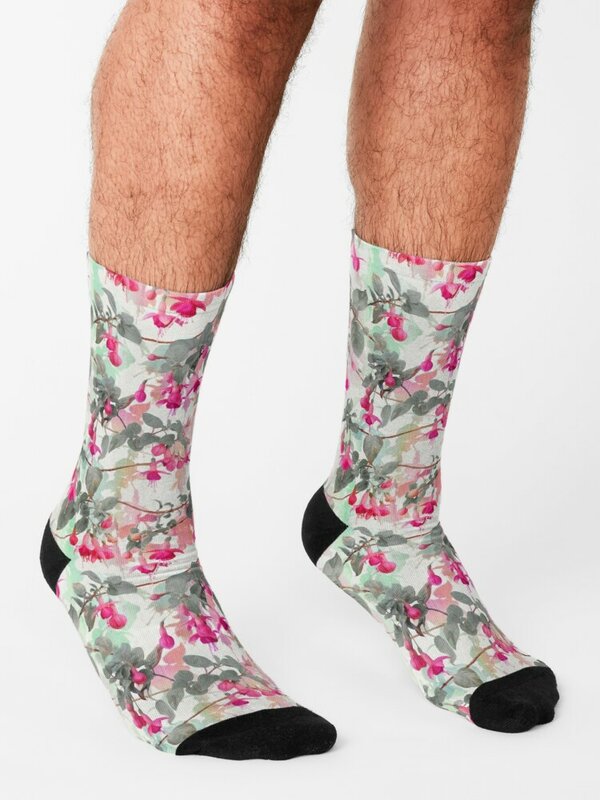 Regenbogen Fuchsia Blumenmuster-mit grauen Socken Winter mann Socke