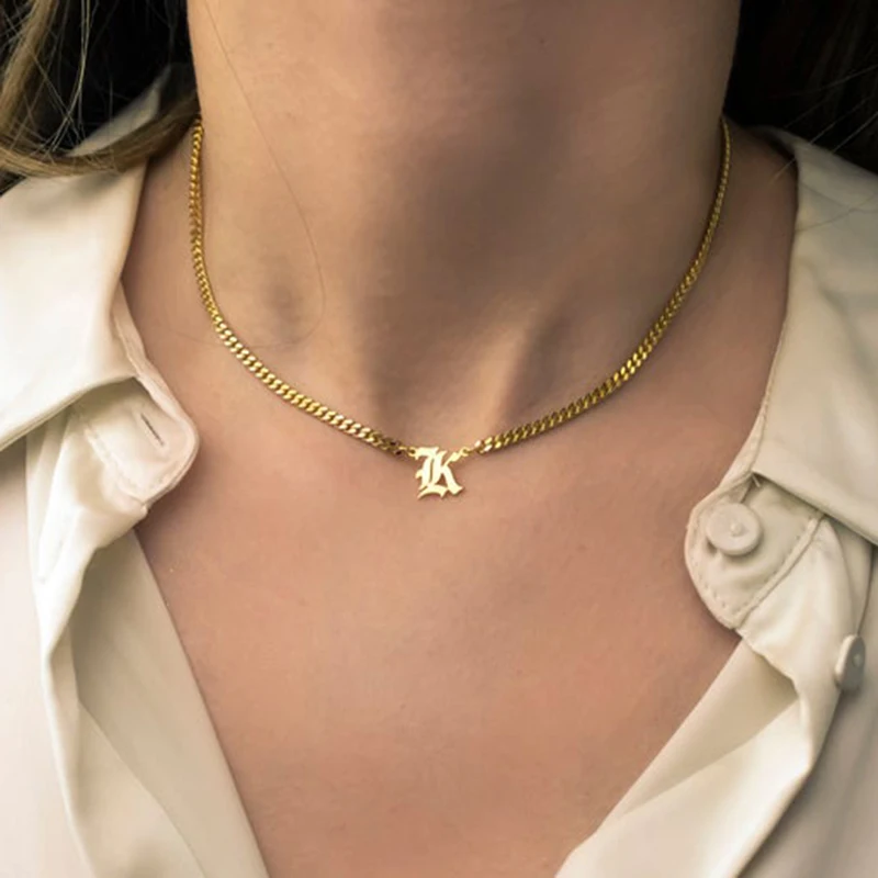 Noelia-collar con nombre personalizado para mujer y hombre, cadena cubana personalizada con letra inglesa antigua de acero inoxidable, regalo de joyería