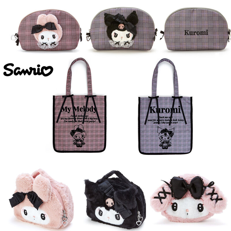 Sanrio-mochila de Hello Kitty My Melody, bolsa de maquillaje de felpa, bolsa de almacenamiento Kuromi, Cinnamoroll Bolsa Escolar, bolsillo, cartera Pochacco