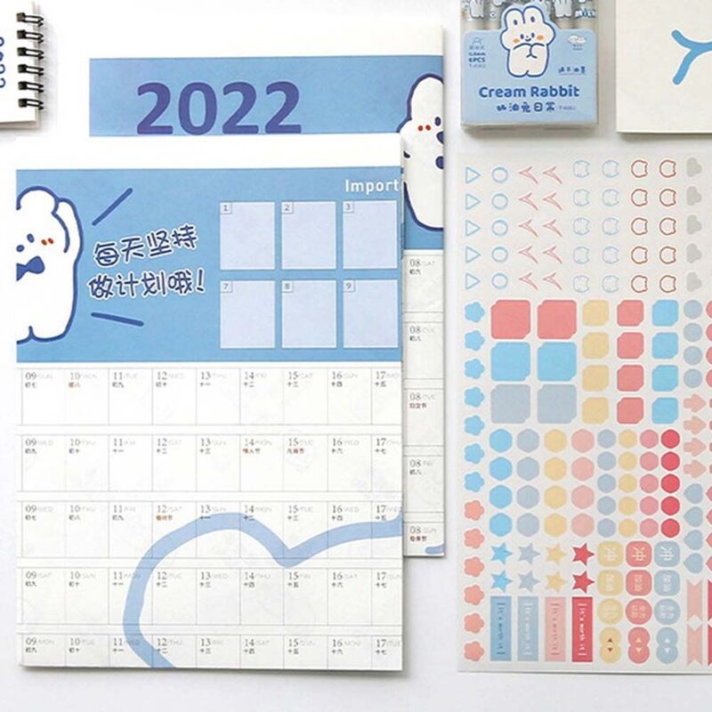 Kawaii Do zrobienia lista kalendarzowa Plan studiów papeteria plakat kalendarz terminarz notatki 2022 kalendarz 365 dni planer