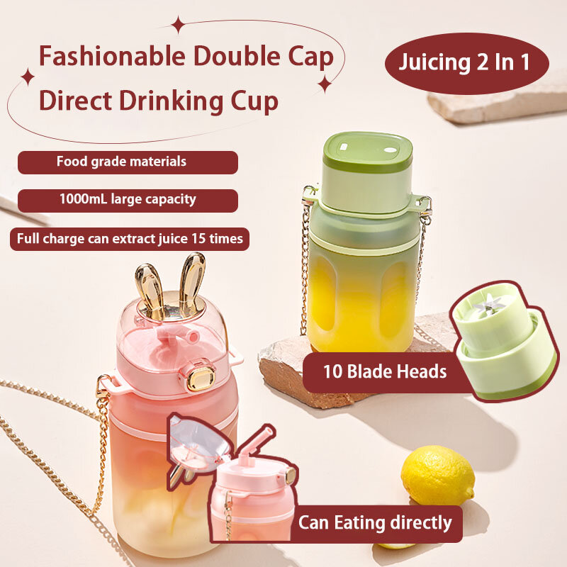 Juemi Handheld Portable Fruit Juicer Double lid Straight Drink Cup
