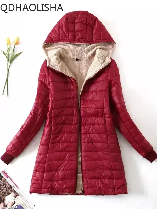 Chaqueta cálida con capucha para mujer, abrigo ajustado de algodón, informal, manga larga, gran tamaño, prendas de vestir exteriores, moda coreana, invierno, nuevo