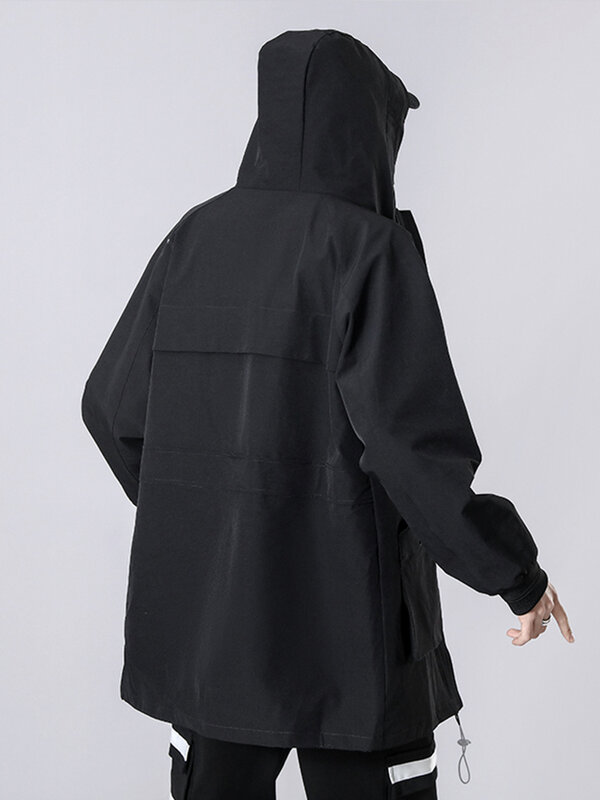 Wiosenne jesienne z długim rękawem trencz mężczyźni 2021 nowych moda Techwear czarny wiatrówka z kapturem płaszcz kurtki Plus rozmiar 6XL 7XL 8XL