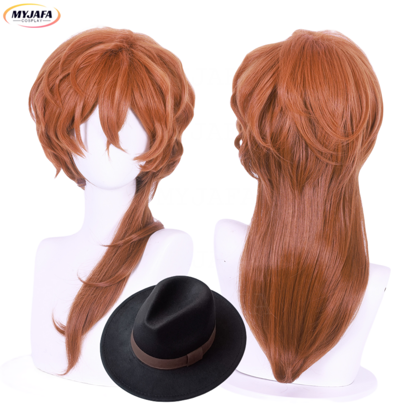 Wig Cosplay Anime Chuya Nakahara Chuuya berkualitas tinggi Wig rambut sintetis tahan panas + topi Wig