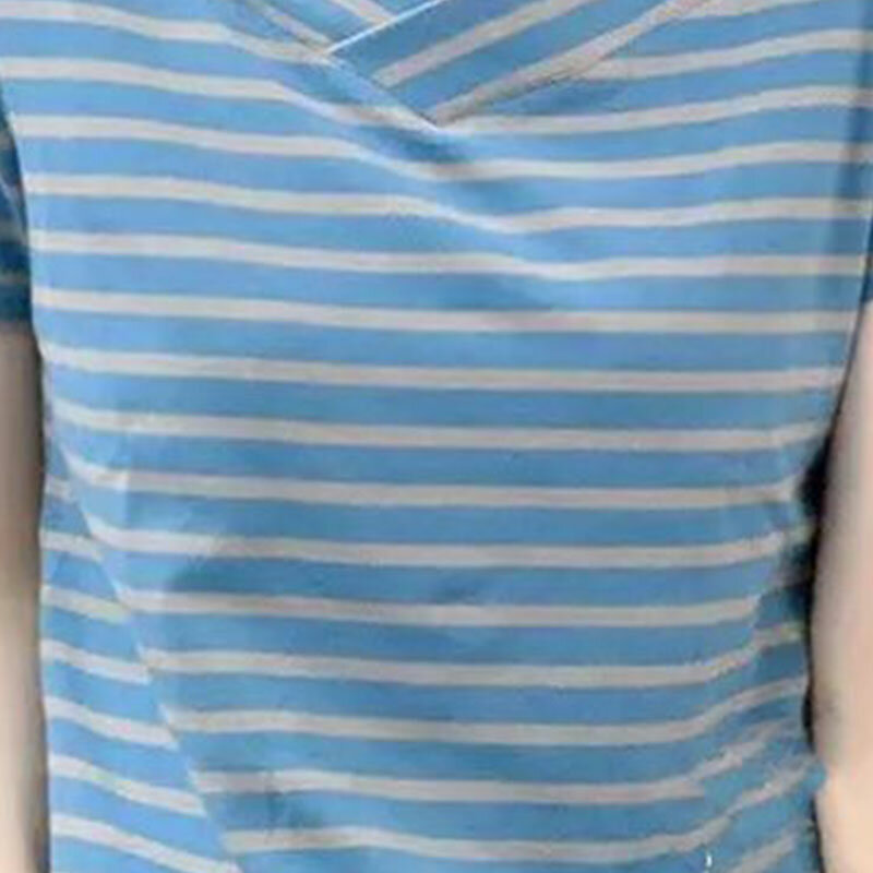 Elegant Fashion Harajuku Slim Fit Female Clothes Loose Casual All Match Tshirts Stripe V Neck Patchwork Short Sleeve T-shirts