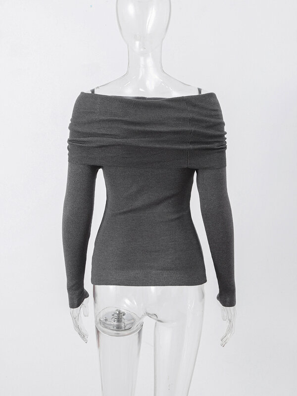Slash Neck Knit Pullovers Women Sexy Slim Long Sleeve Thin Female Sweater 2024 Spring Elegant Off Shoulder Lady Top Streetwear
