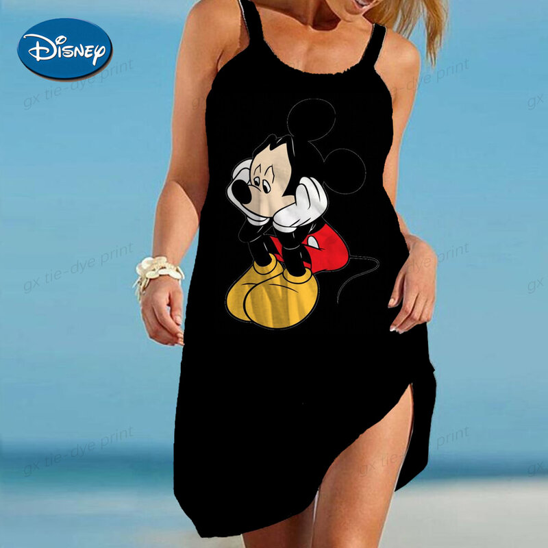 Disney Loose Sling Mickey Minnie Mouse Boho 5XL Elegant Dresses for Women Sexy 2024 Beach Dress Women's Sleeveless Summer Woman
