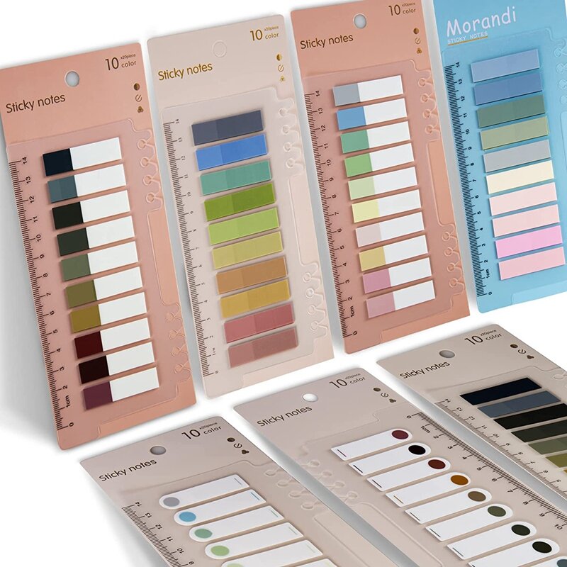 Morandi Colors Sticky Tabs, Tabs Strip Index, Marcadores de bandeira, Marcadores de página, 60 folhas diferentes, 7 folhas