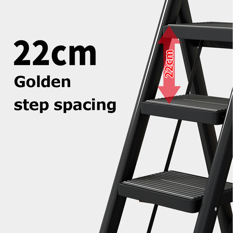 Dobrável Anti-Slip Herringbone Escada, Cadeira de Escada, Escada Dobrável, Aço Carbono, Fezes em Casa, 3 Passos