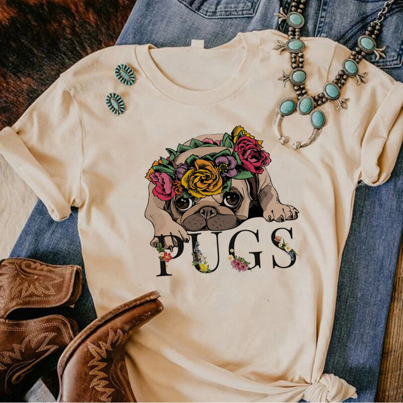 Camiseta de Pug para mujer, ropa de calle, camiseta de manga para niña