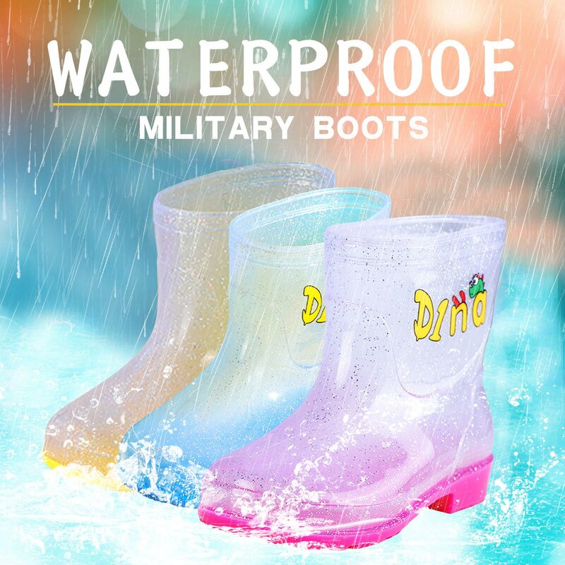 Non-Slip Rubber Kids Rain Boots Lovely Cartoon Baby Boys Girls Water Shoes Waterproof Four Seasons Shoes Children Rainboots