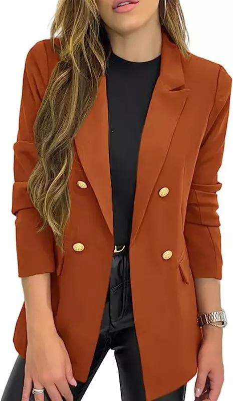 Blazer de botão de lapela feminino, cor sólida, ternos casuais, casaco jaqueta, novo