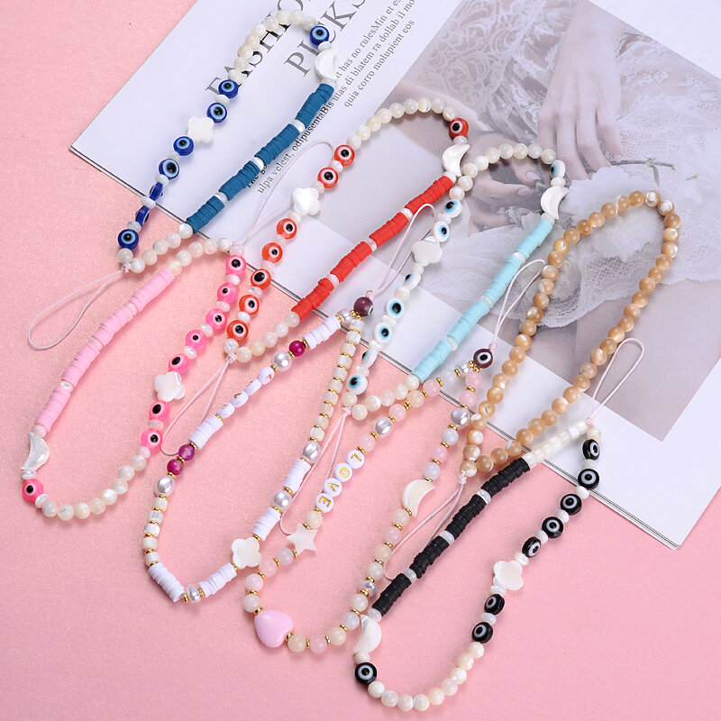 Perline acriliche colorate lettere perline d'amore catene per telefoni cellulari malocchio cinturino per cellulare cordino accessori moda donna