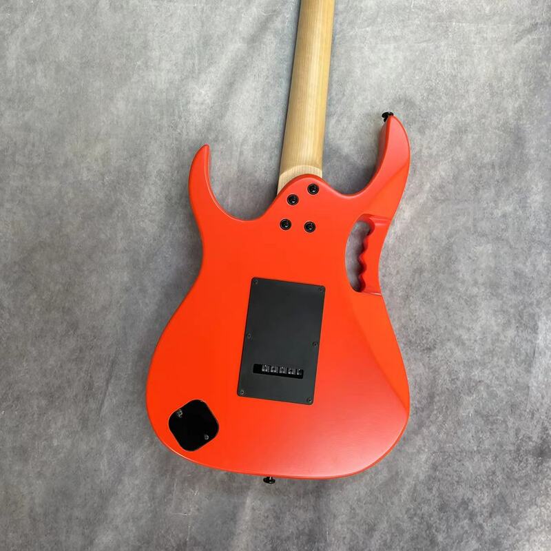 6-string split gitar listrik, matte orange tubuh, rosewood fingerboard, pink pickup, foto pabrik mengambil gambar, dalam stok, ca