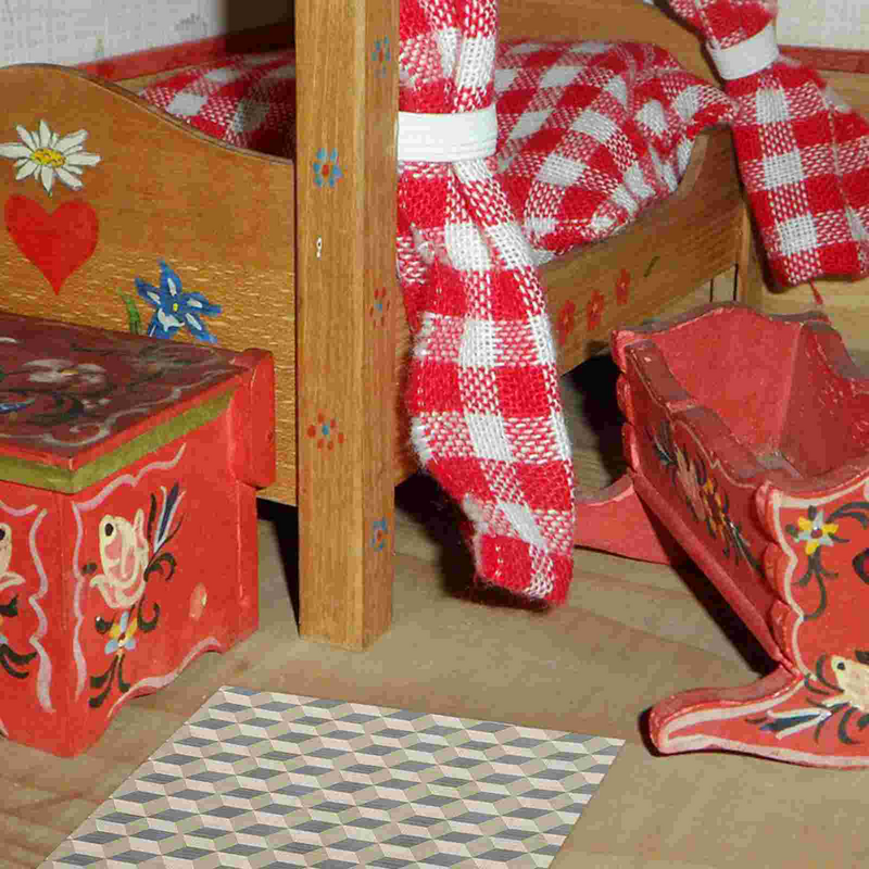 Pegatinas de suelo para casa de muñecas, plantilla de azulejos, Mini accesorios, papel autoadhesivo para suelos, 3 piezas