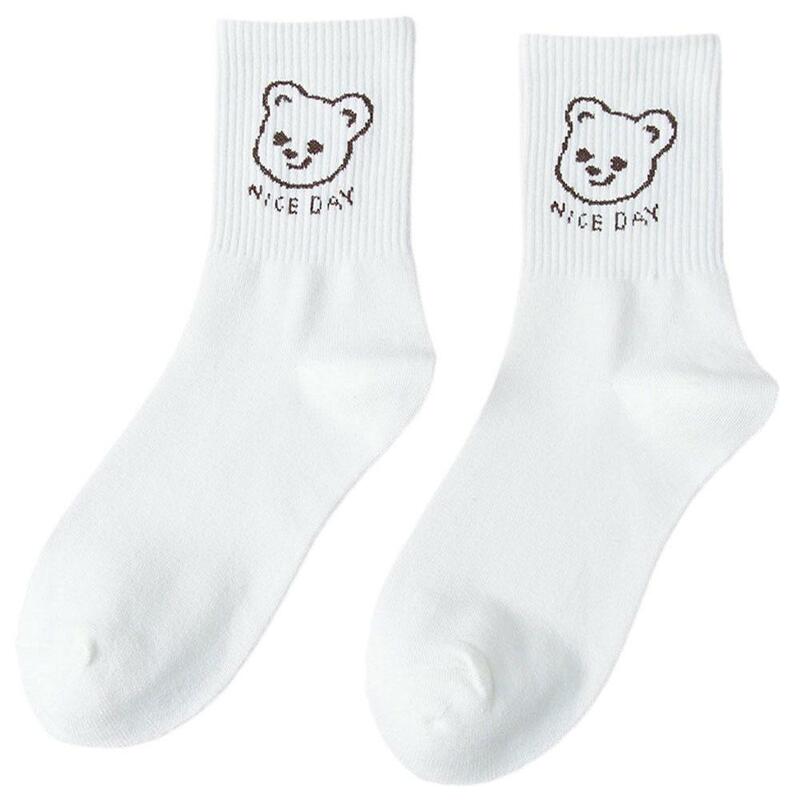 1 Pairs Women Socks Cotton Cute Cartoon White Mid-tube Fashionable Socks Students Simple Socks Sock Lolita JK Girls H9E3