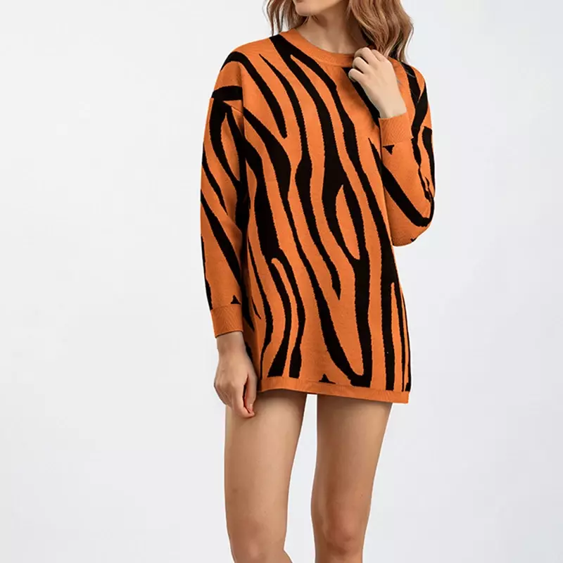Lässiger locker gestrickter Pullover für Herbst/Winter Damen oberteile neue Zebra-Mode O-Ausschnitt Langarm Pullover Pullover Strickwaren