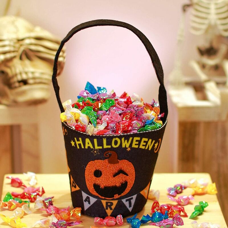 Bolsa de dulces de Halloween de gran capacidad con asa, bolso de calabaza de truco o trato, cesta de regalo de Feliz Día de Halloween para niños