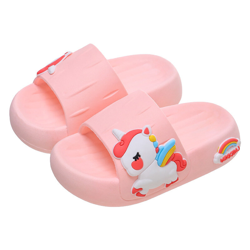 Zapatillas de casa para niños y niñas, chanclas antideslizantes de suela gruesa con dibujos de unicornios, para baño de 2 a 8 años, novedad de 2023