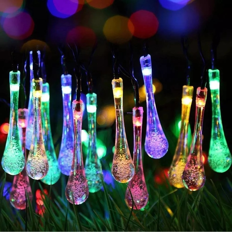 Guirnalda de luces solares de 12 M, guirnalda de luces impermeables de gota de agua para jardín, patio, fiesta, decoración de cumpleaños y Navidad