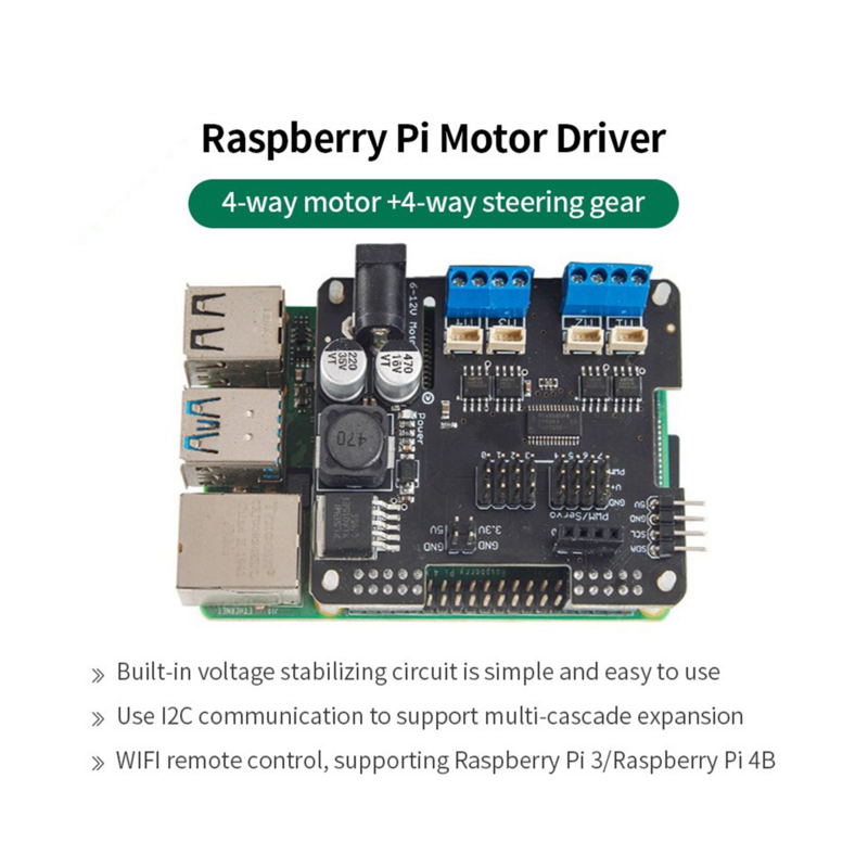 For Raspberry Pi 4B 3 Robot Expansion Board Stepper Motor Hat 4-Way Motor WiFi Remote Control