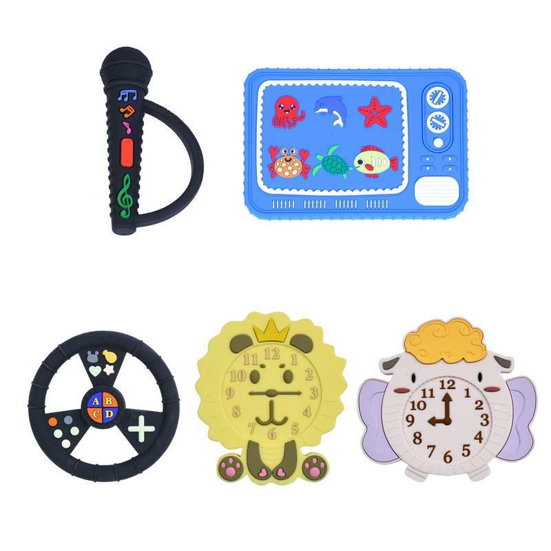 Silicone dentição brinquedos para o bebê, durável e anti-queda, controle remoto, forma de volante, brinquedo mastigar, material seguro