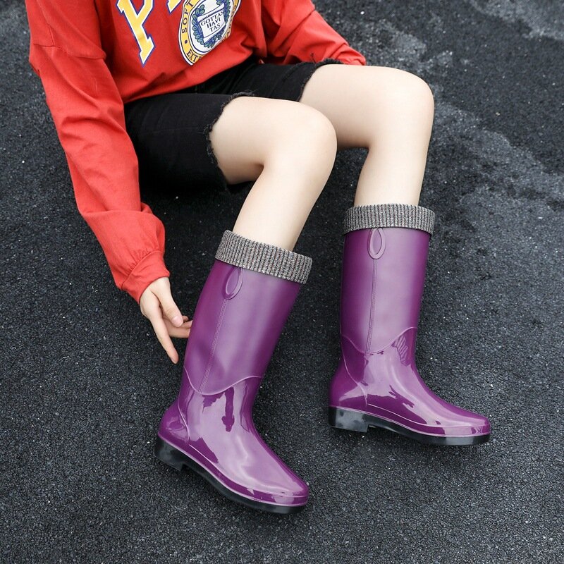 Nova plataforma de moda meados de bezerro botas de chuva botas de água quente feminino jelly bottom antiderrapante à prova dwaterproof água pvc sapatos