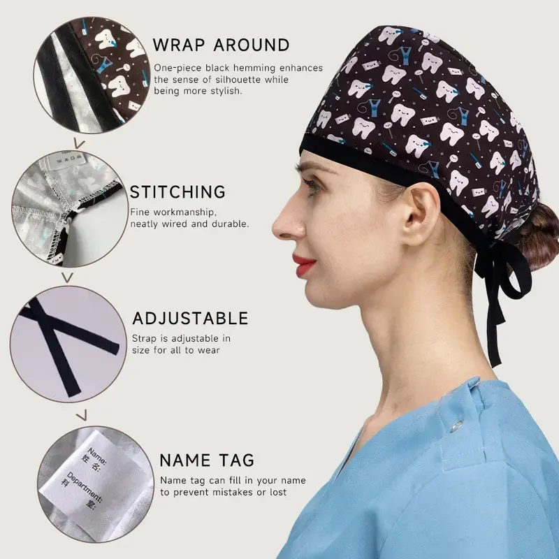 Animal Printing Scrubs Cap para médico, Enfermagem Scrubs Hat, Enfermeira à prova de poeira e esteticista trabalho chapéus, Pet Clinic