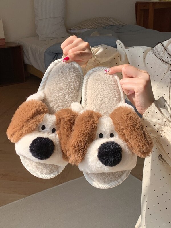 Cute Ins Dog Puppy Cotton Home Slippers For Men And Women 2023 Autumn And Winter Indoor Cartoon Animal Plush Slippers