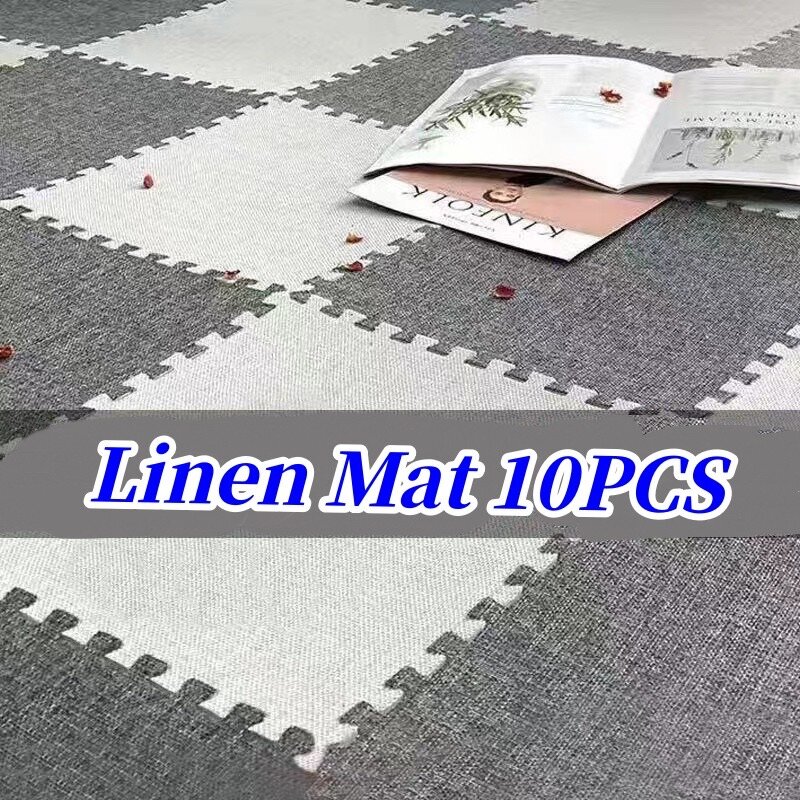 Tatame matras bermain Linen 10 buah, tikar permainan Linen 30x30cm untuk kegiatan bayi tikar kamar anak tikar Tatame lantai matras kaki