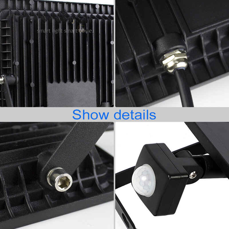 LED Sensor de Movimento Infravermelho Projector, PIR Indução Spotlight, impermeável IP66 Iluminação exterior, 220V, 10W, 20W, 30W, 50W, 100W