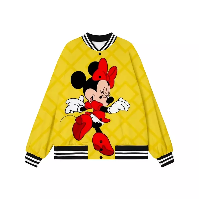 New Fall Women's Baseball Jacket Harajuku Casual Disney Brand Minnie Mouse Anime Print Y2K Uniform Streetwear Tops 2022