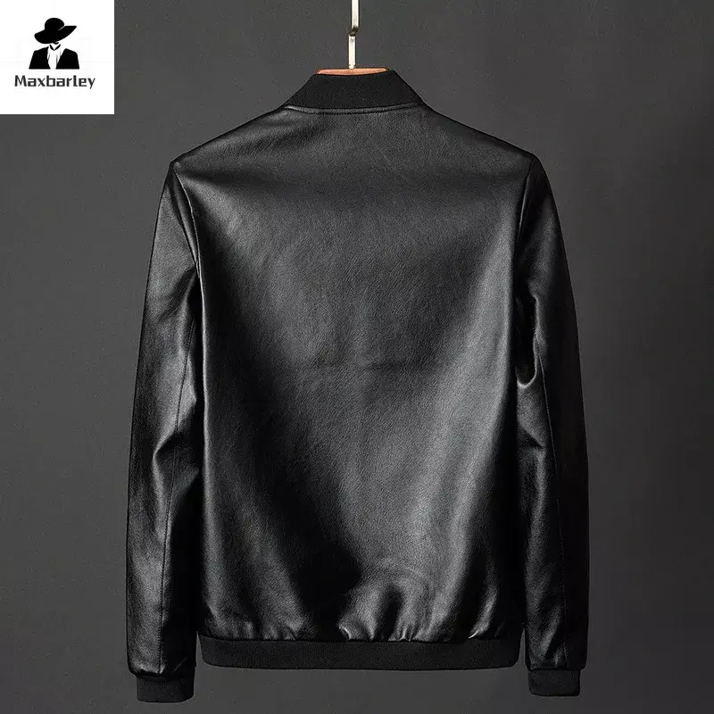 2024 Autumn New Men Black Biker PU Leather Coat Korean Fashion Men Pu Leather Jacket Trend Casual Fit Slim Baseball Clothes 8Xl