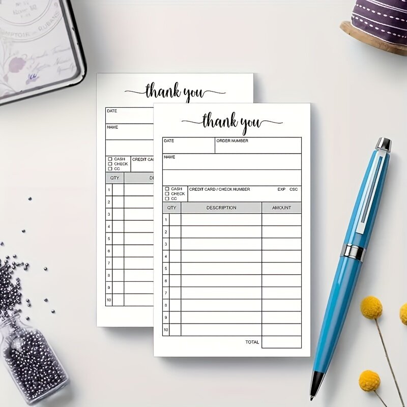 Thank You Receipt Book, 2 Part Carbonless Copy Paper, Carbon Copy Sales Order Form, Invoice Book (Set of 50) White/Yellow
