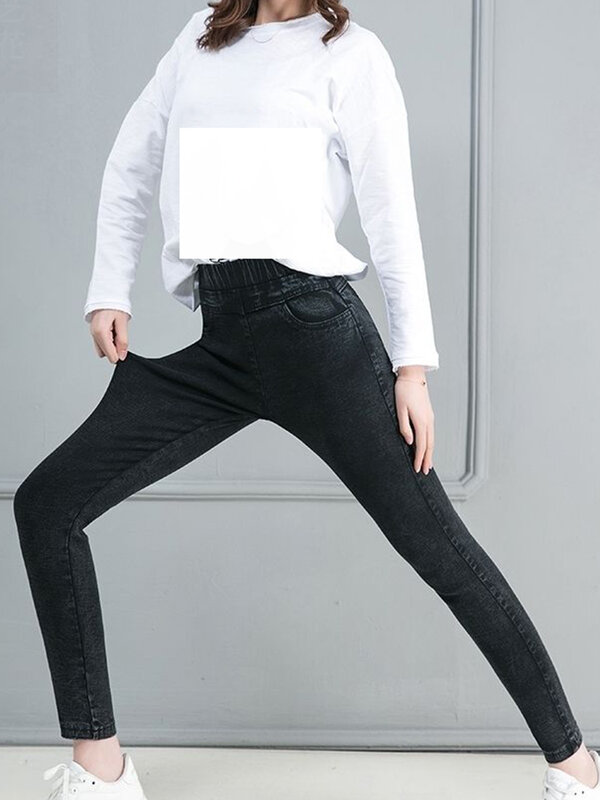 女性の足首までの長さのペンシルジーンズ,足首までの長さのカジュアルなハイウエスト,4xlのスリムなデニムパンツ,韓国のファッションノベルティ